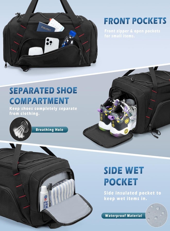 Smasrob 26L Gym Duffle Bag with Backpack Straps, Shoe Compartment and Wet Pocket, Small Duffle Bag for Travel and Sports, Black - Image 3